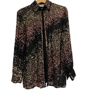 ANAGE EVENINGS Vintage Y2K Women's Silk Bead Embroidered Shirt Jacket Small